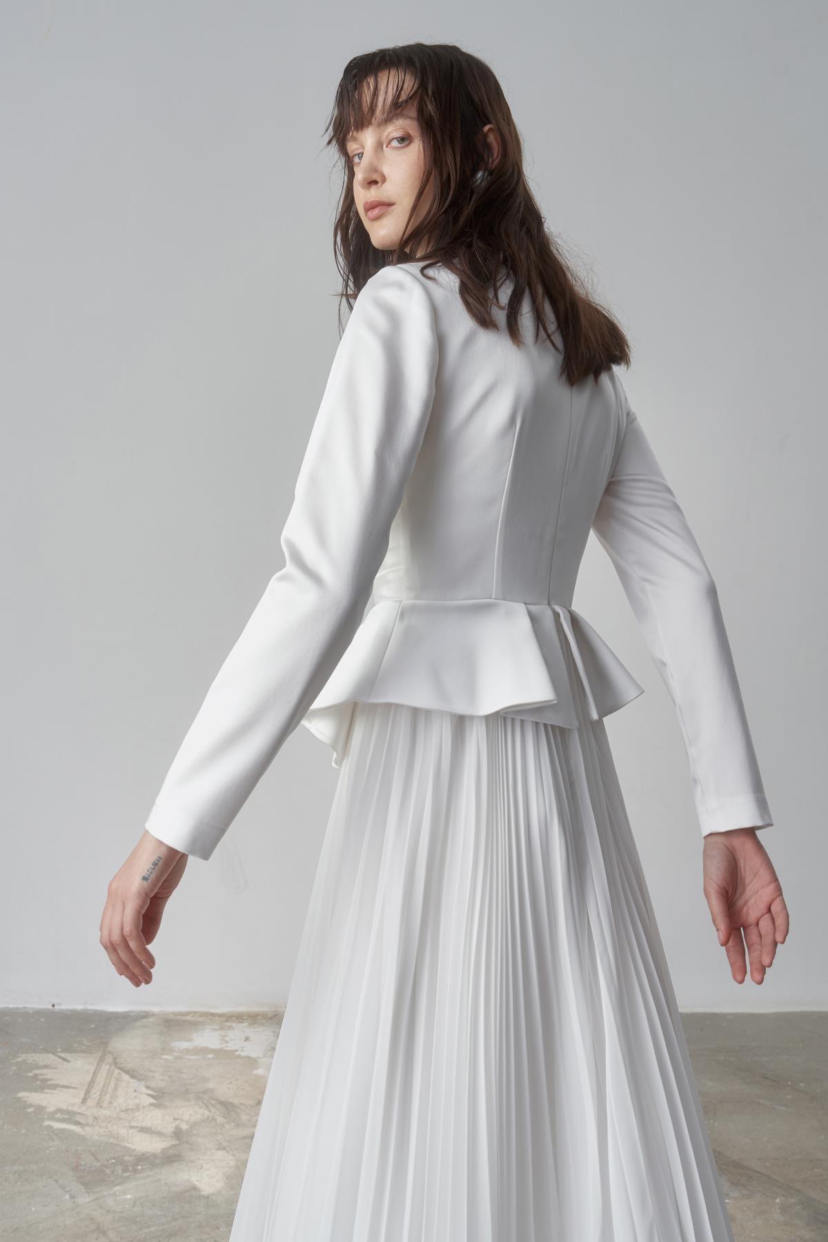 Saten Drapeli Eteği Piliseli Uzun Abiye Elbise