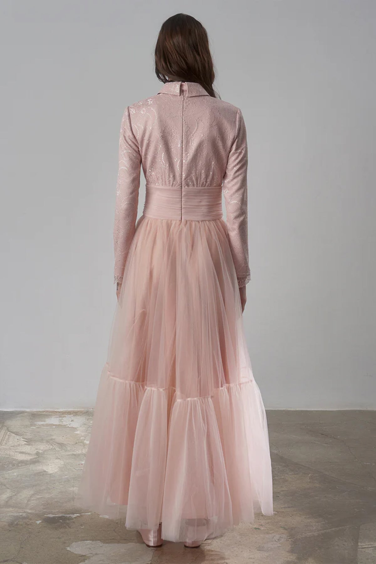 Drape Detaylı Tül Etekli Abiye Elbise