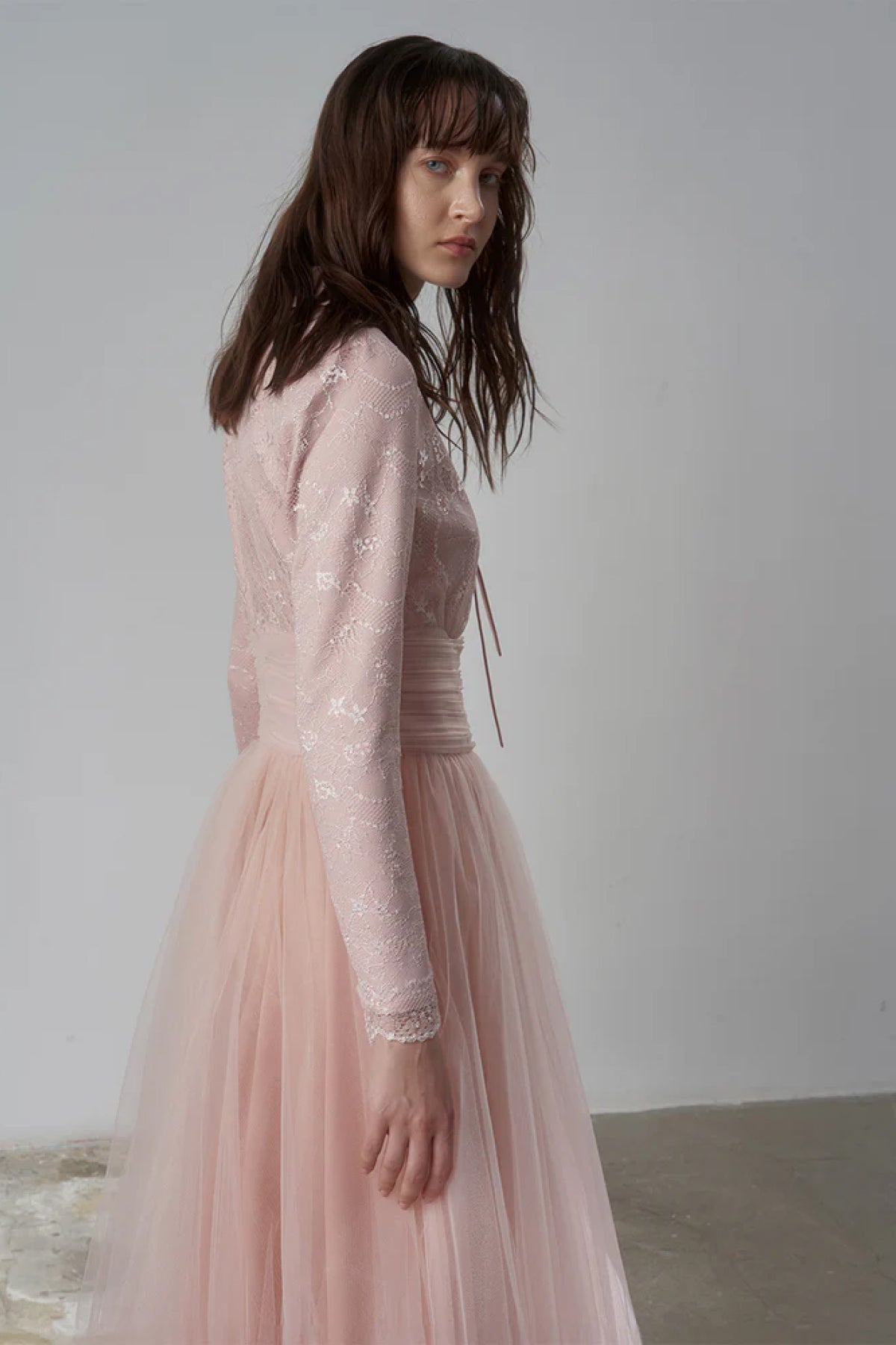 Drape Detaylı Tül Etekli Abiye Elbise