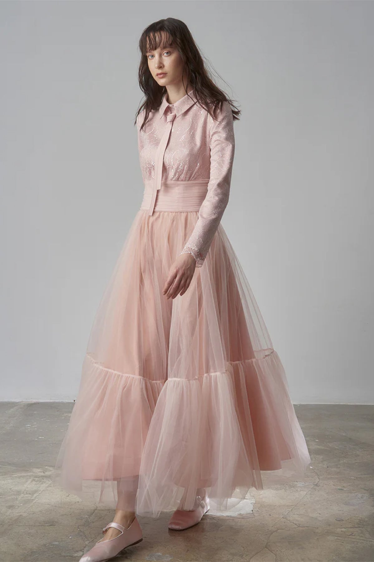 Drape Detaylı Tül Etekli Abiye Elbise