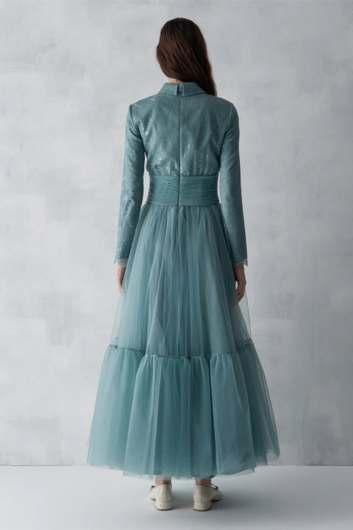 Drape Detaylı Tül Etekli Abiye Elbise