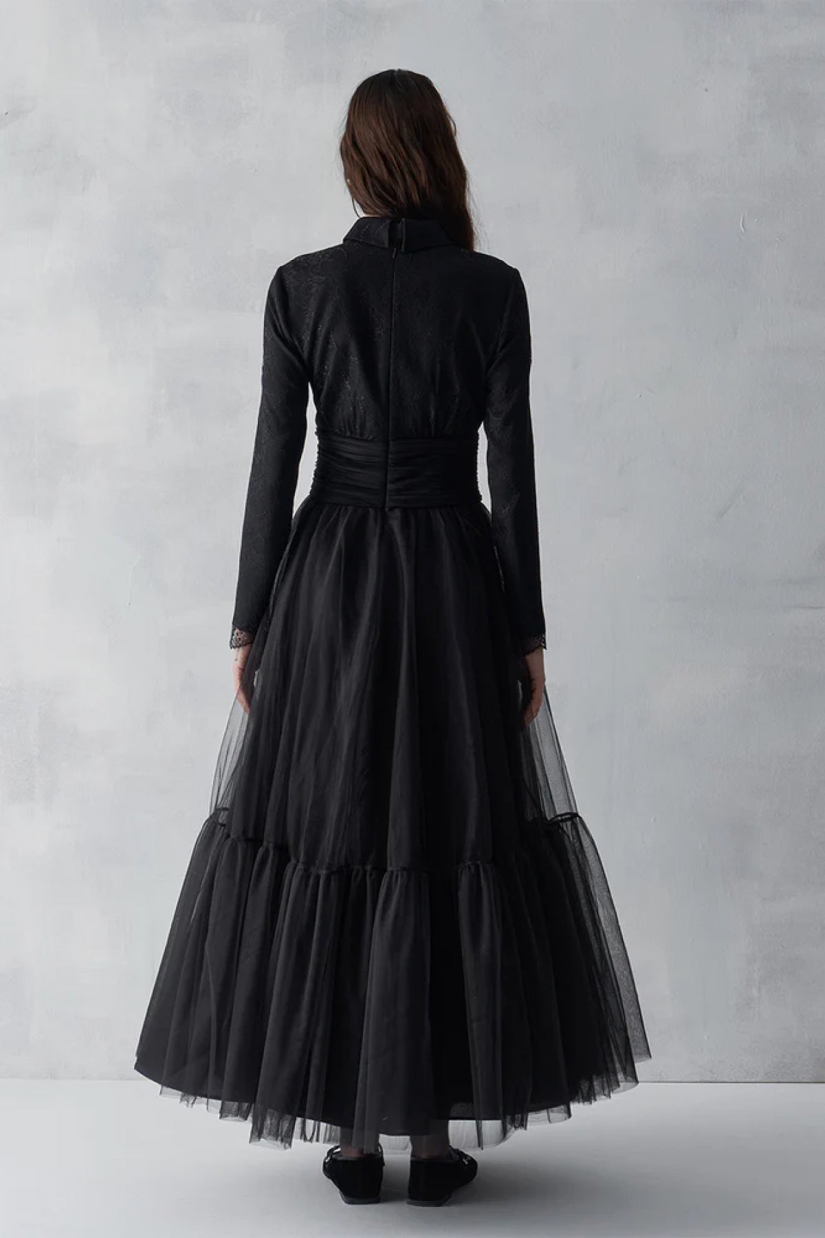 Drape Detaylı Tül Etekli Abiye Elbise