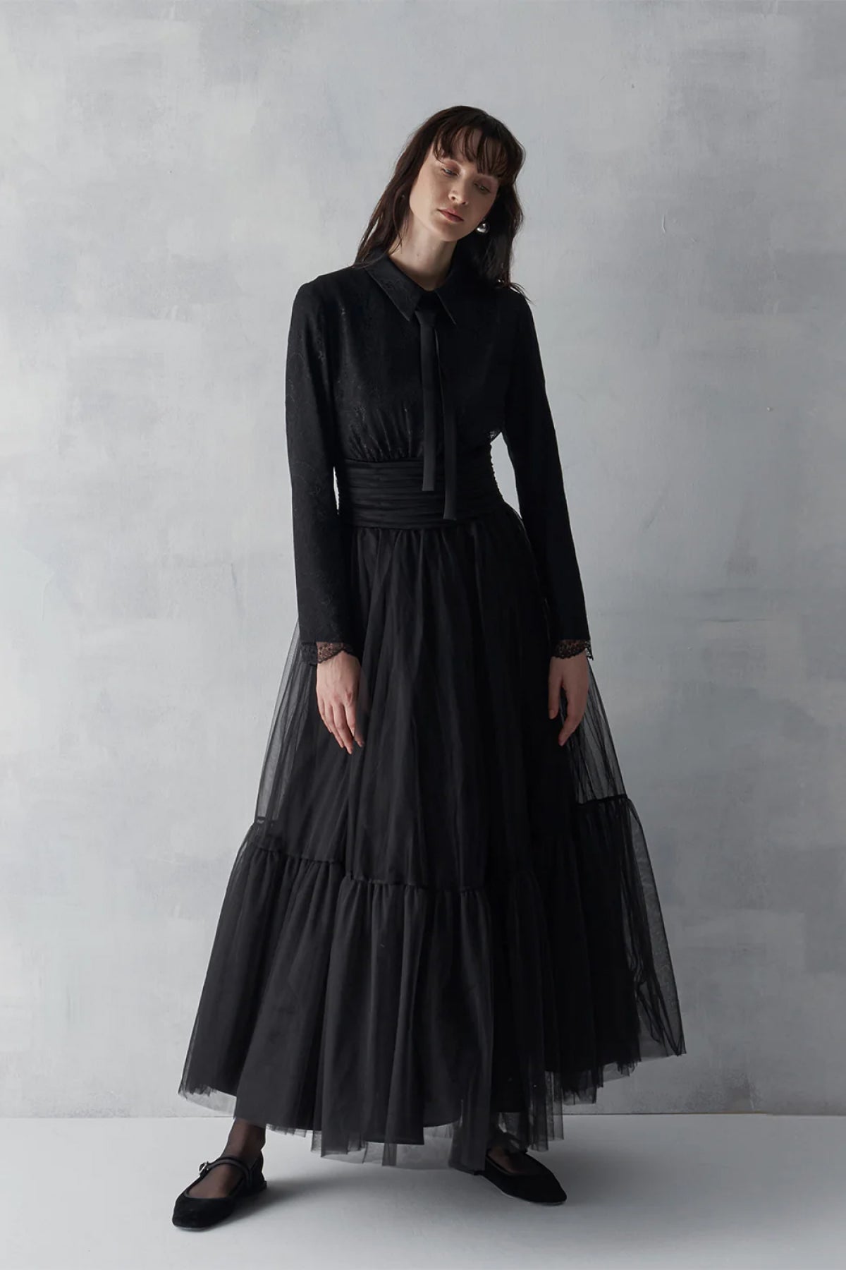 Drape Detaylı Tül Etekli Abiye Elbise