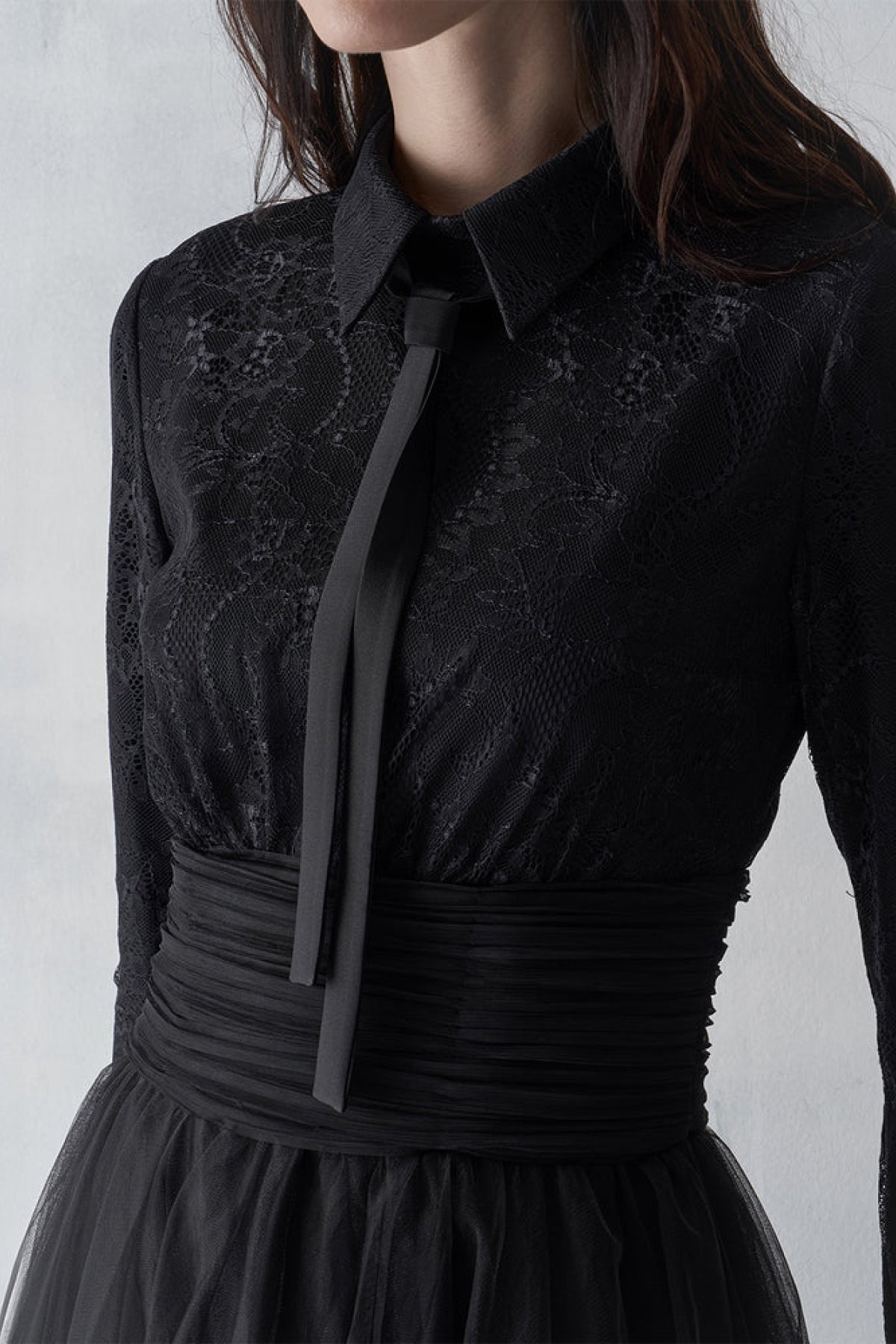 Drape Detaylı Tül Etekli Abiye Elbise