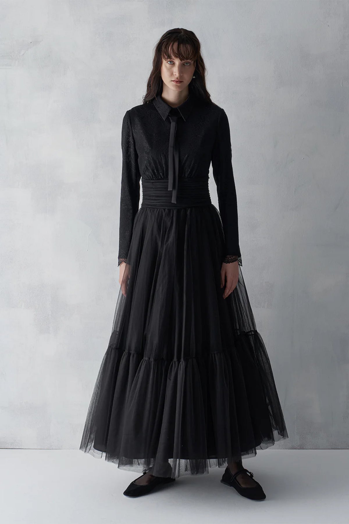 Drape Detaylı Tül Etekli Abiye Elbise