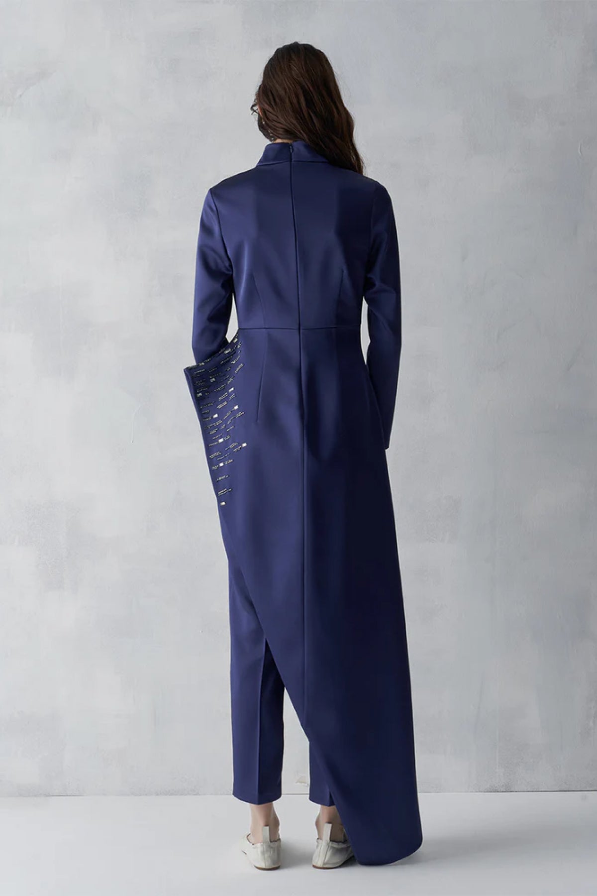 İşlemeli Asimetrik Kesim Tunik Pantolon Abiye Takım