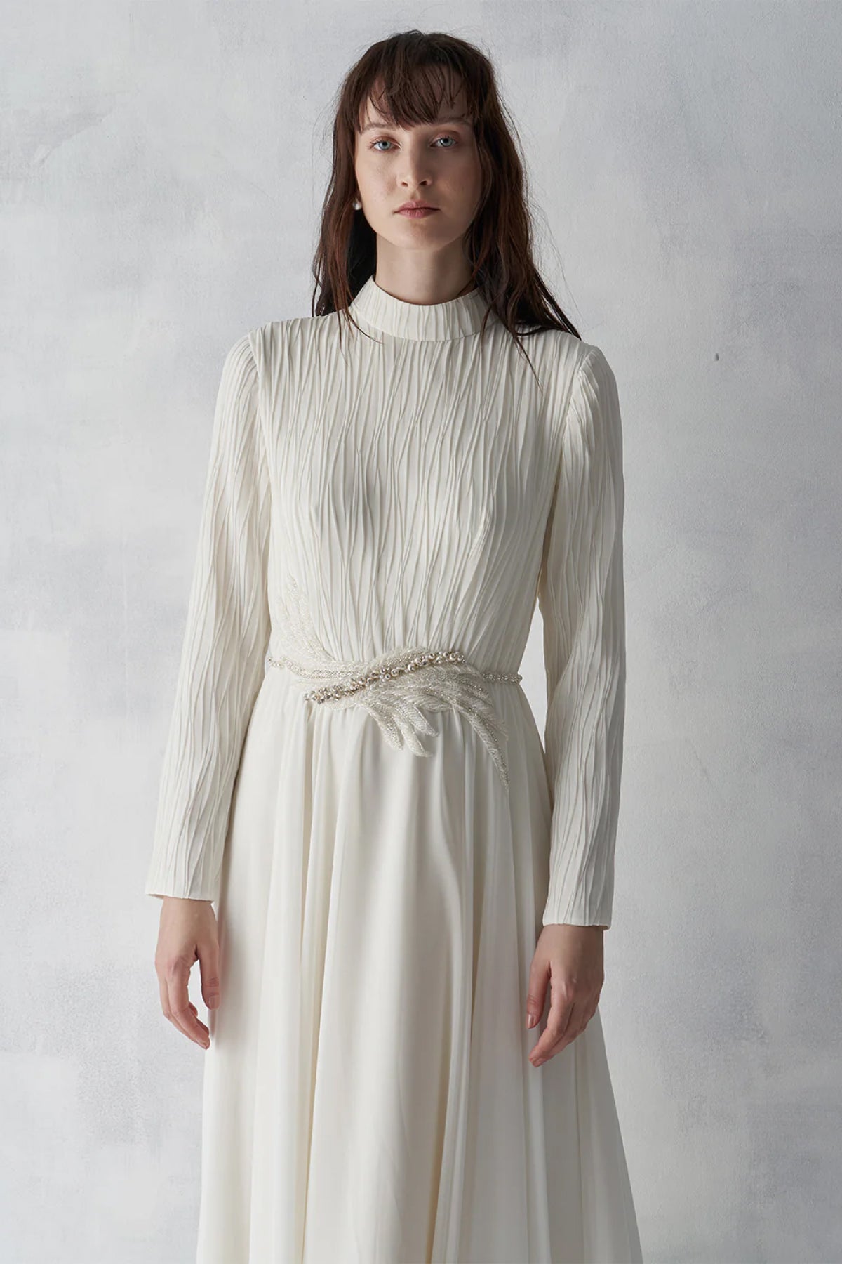 Üstü Piliseli Taş İşlemeli Uzun Abiye Elbise