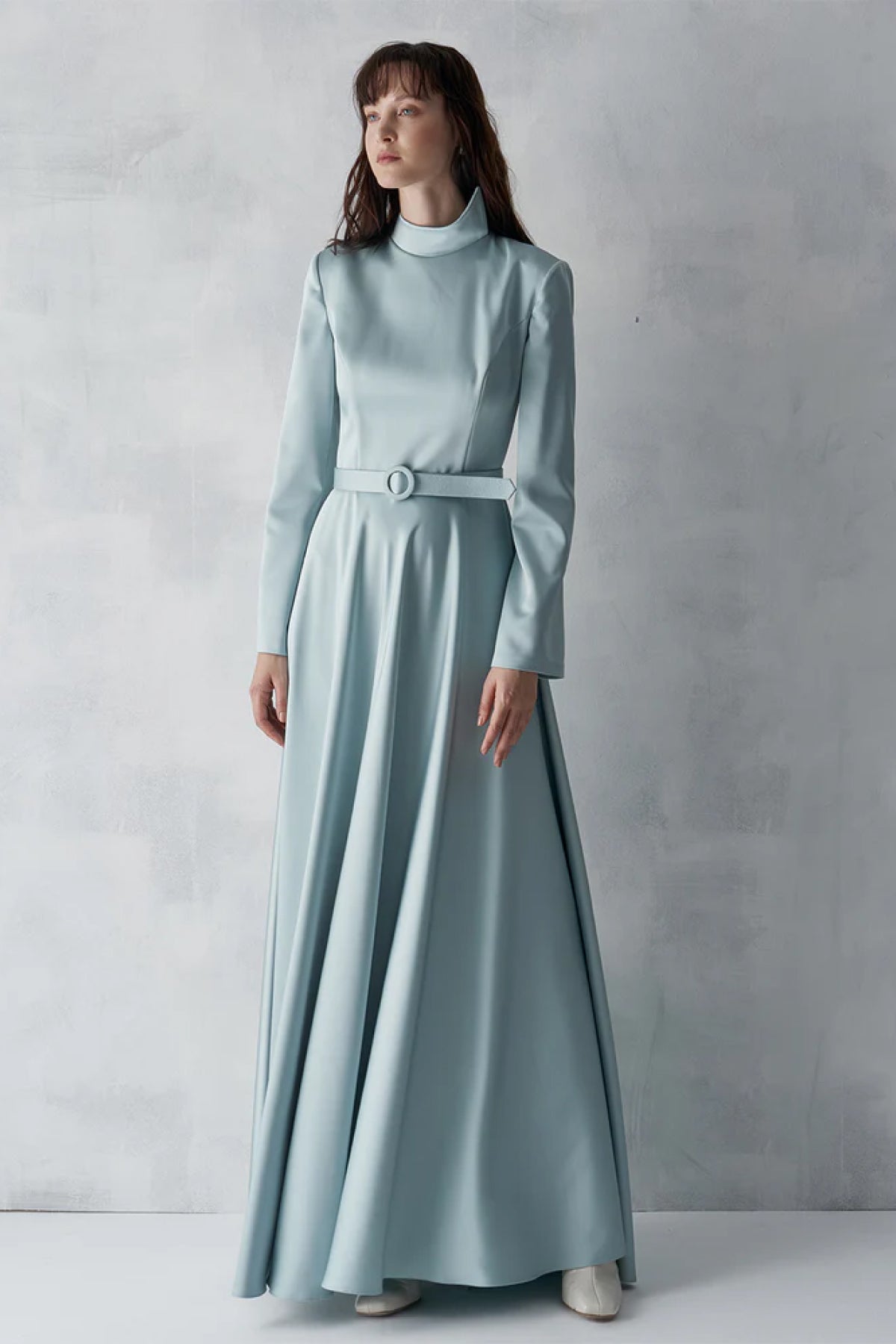 Korsajlı Saten Uzun Abiye Elbise