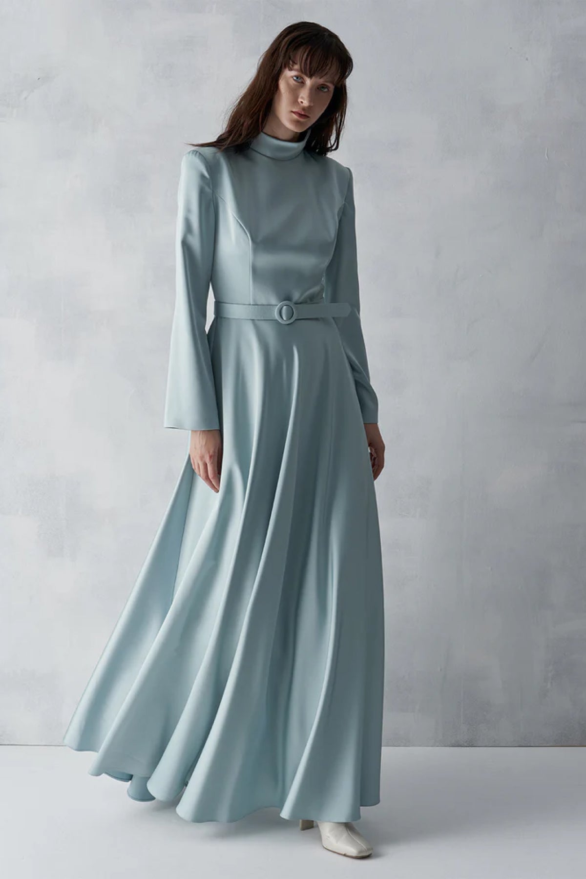 Korsajlı Saten Uzun Abiye Elbise