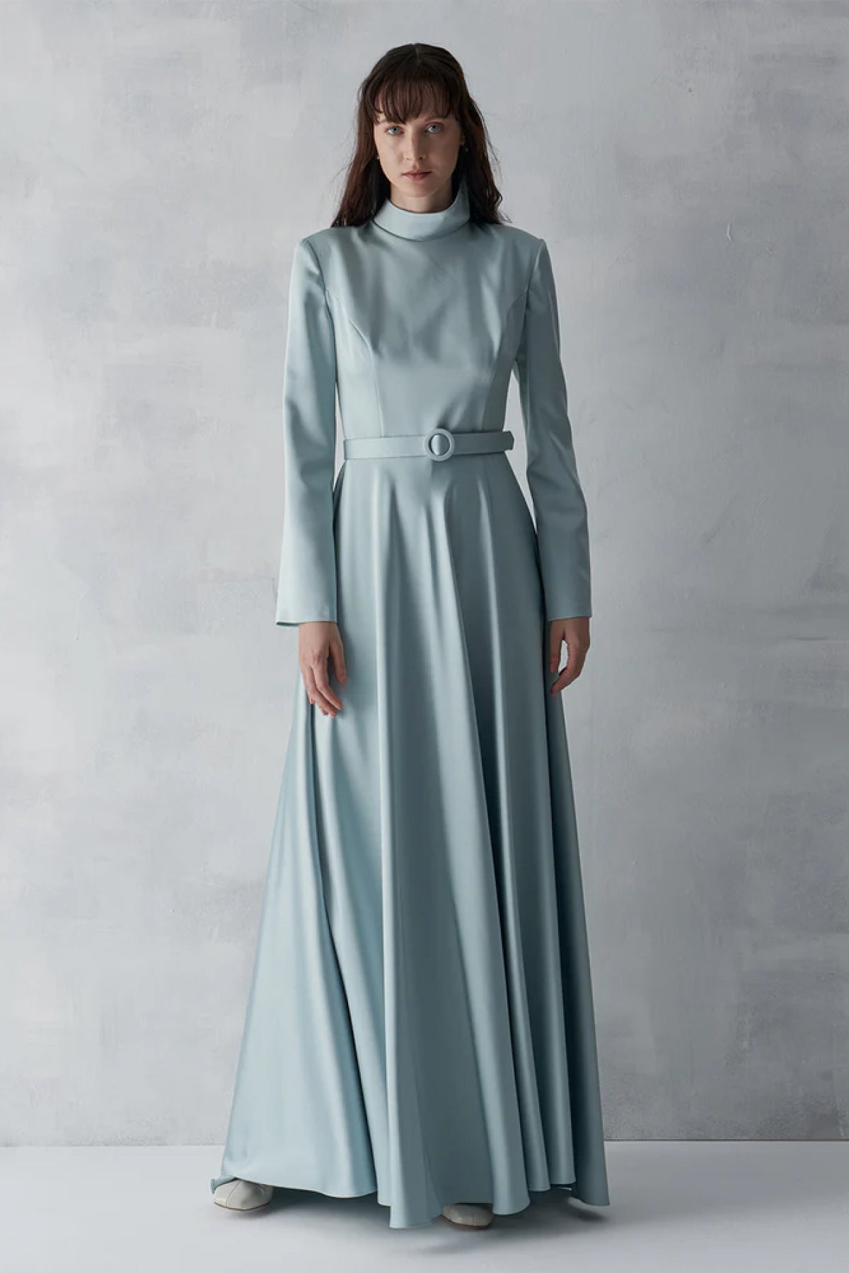 Korsajlı Saten Uzun Abiye Elbise