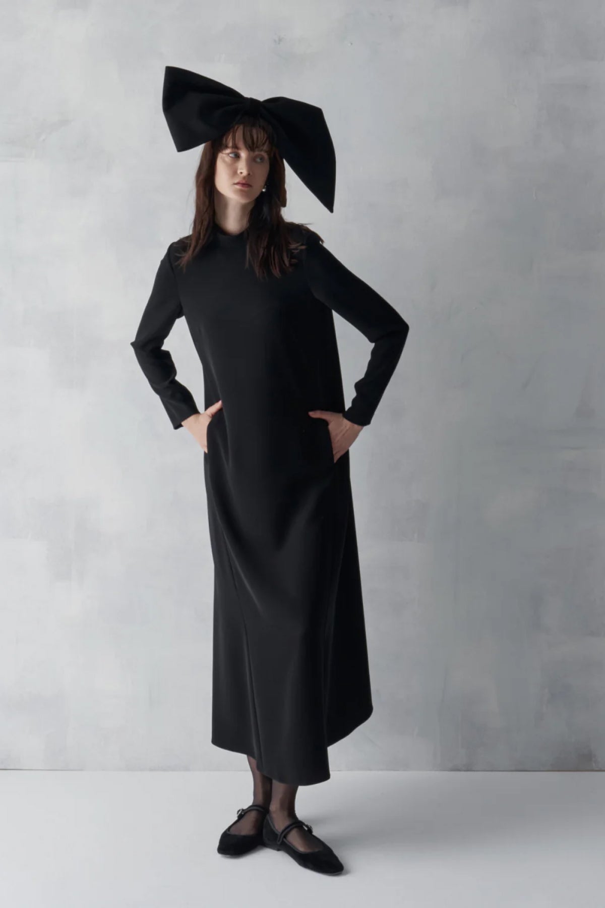 Cep Detaylı Siyah Uzun Elbise