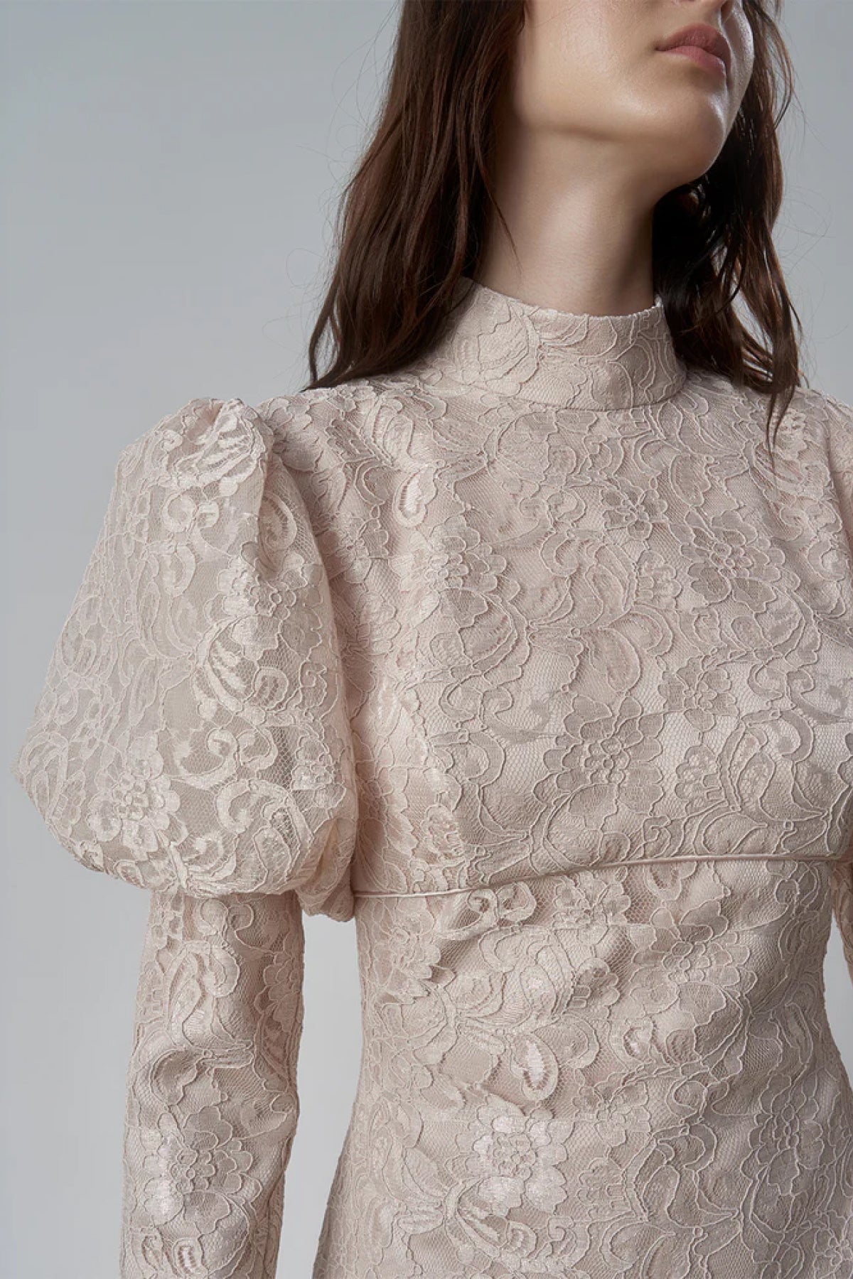 Dantelli Gigot Kollu Vintage Abiye Elbise