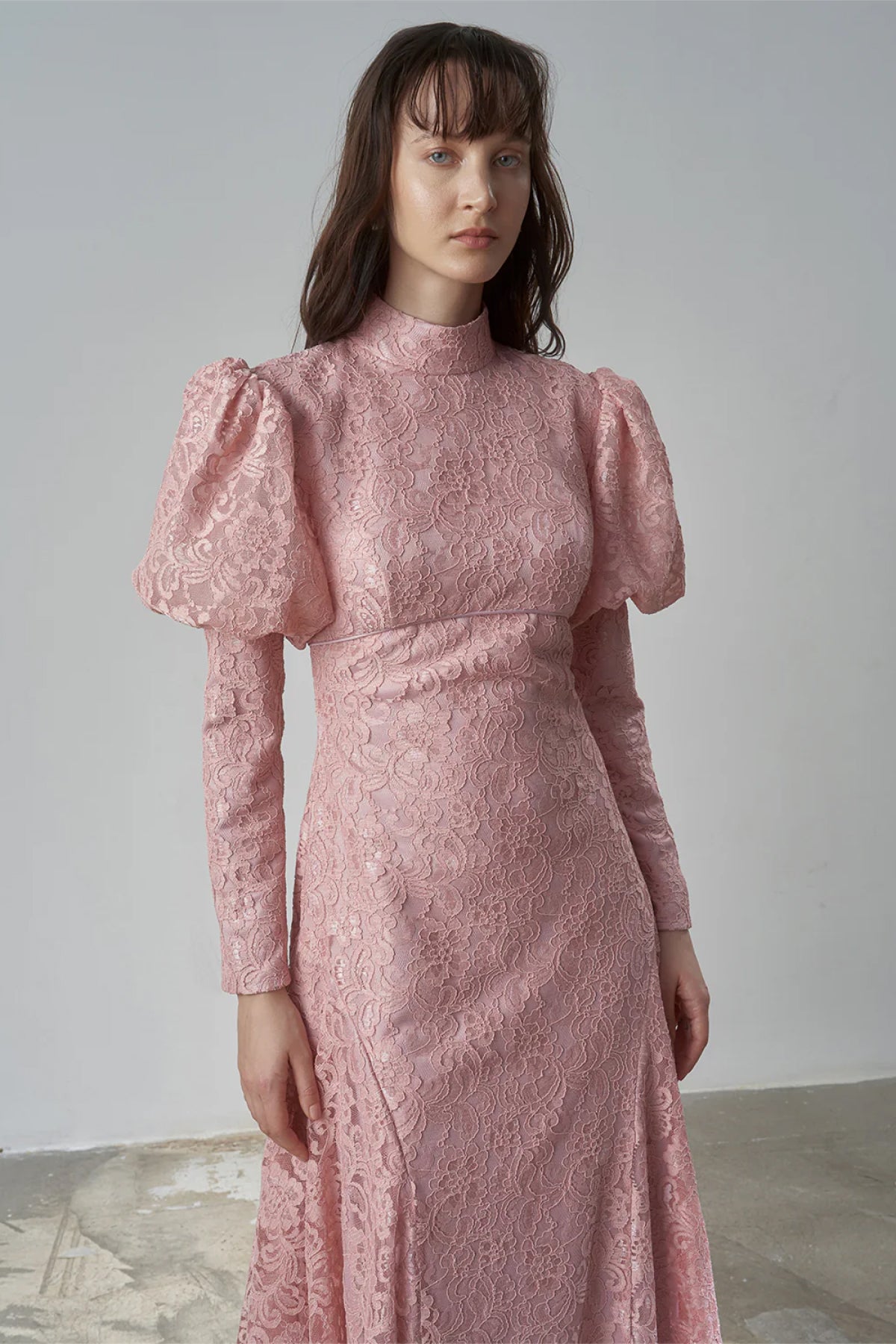 Dantelli Gigot Kollu Vintage Abiye Elbise