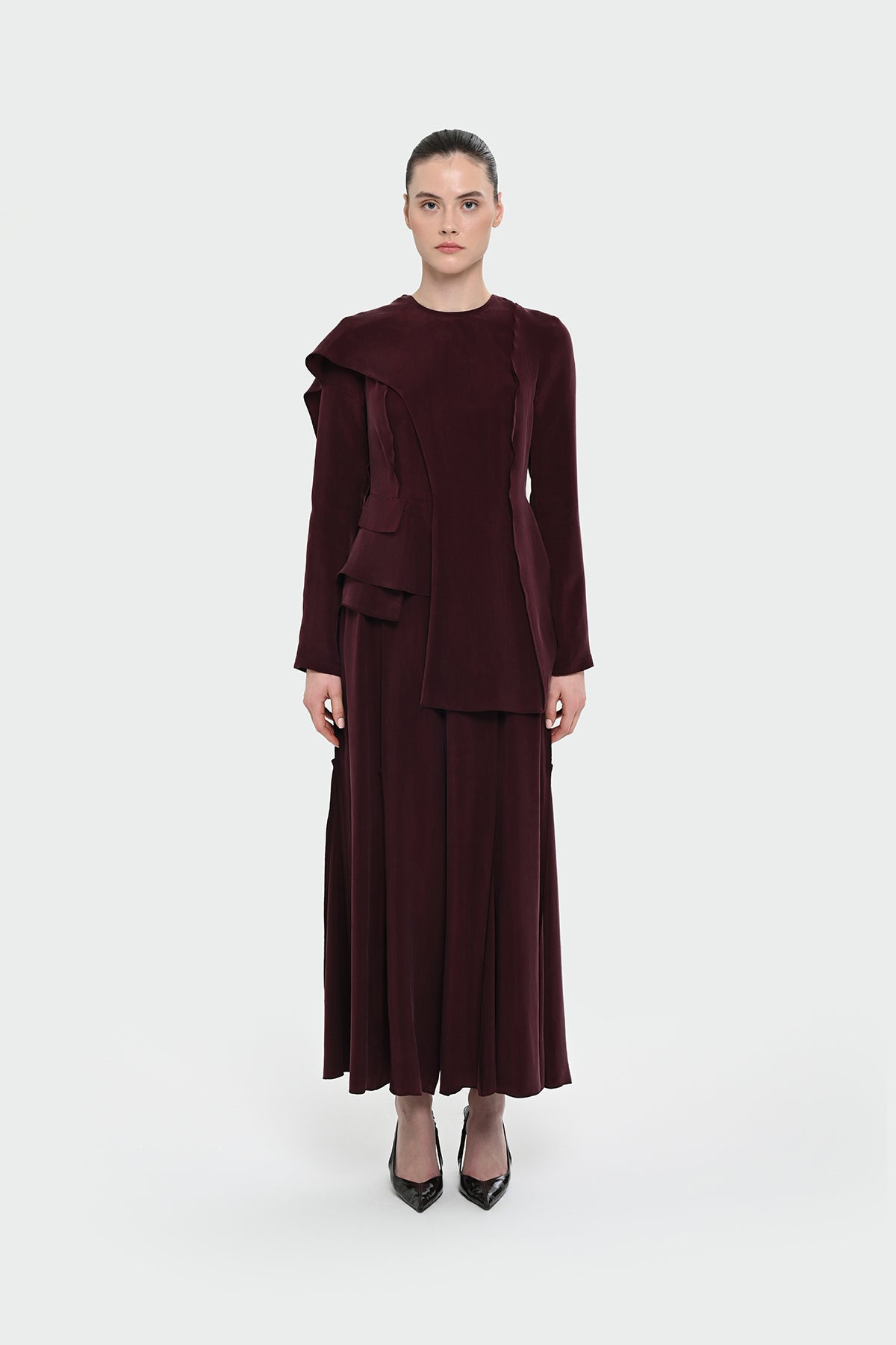 Asimetrik Kesim Bluz Bol Paça Pantolon Takım