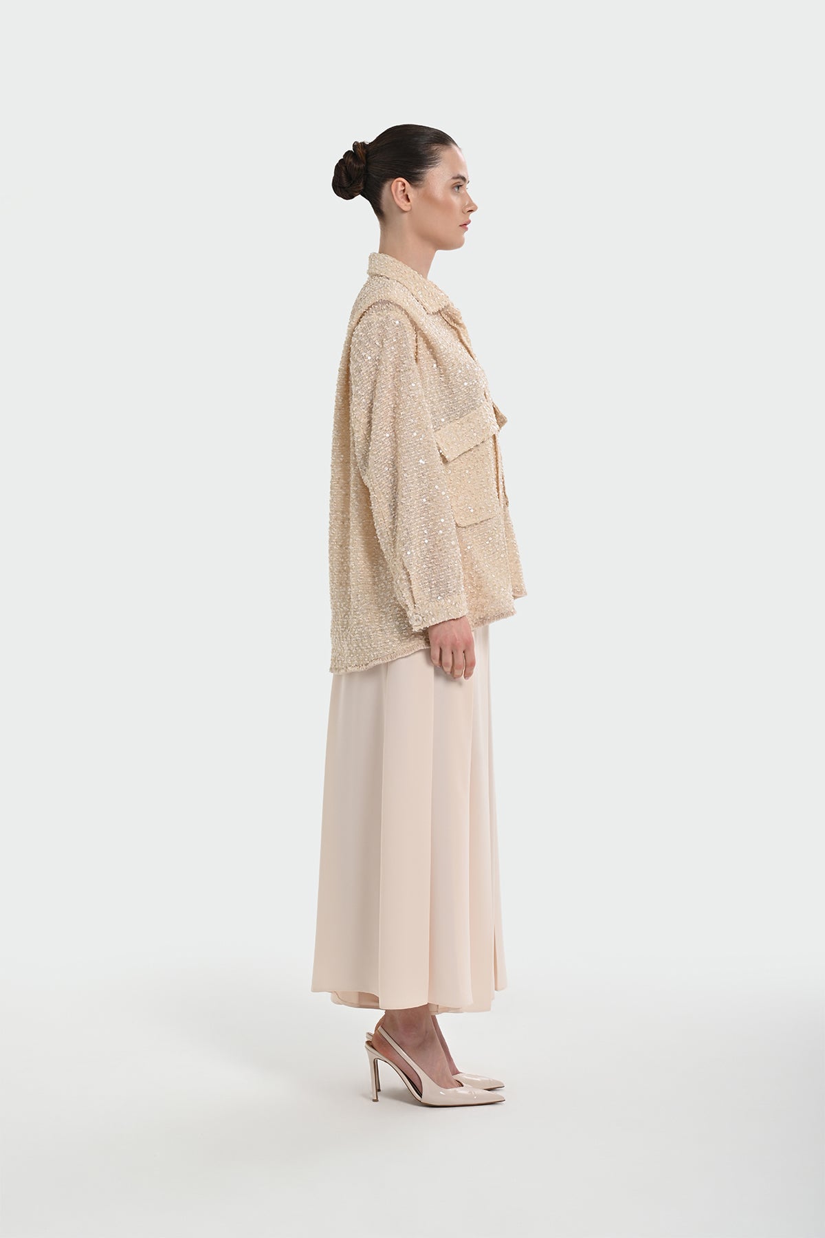 Pile Detaylı Geniş Paça Pantolon