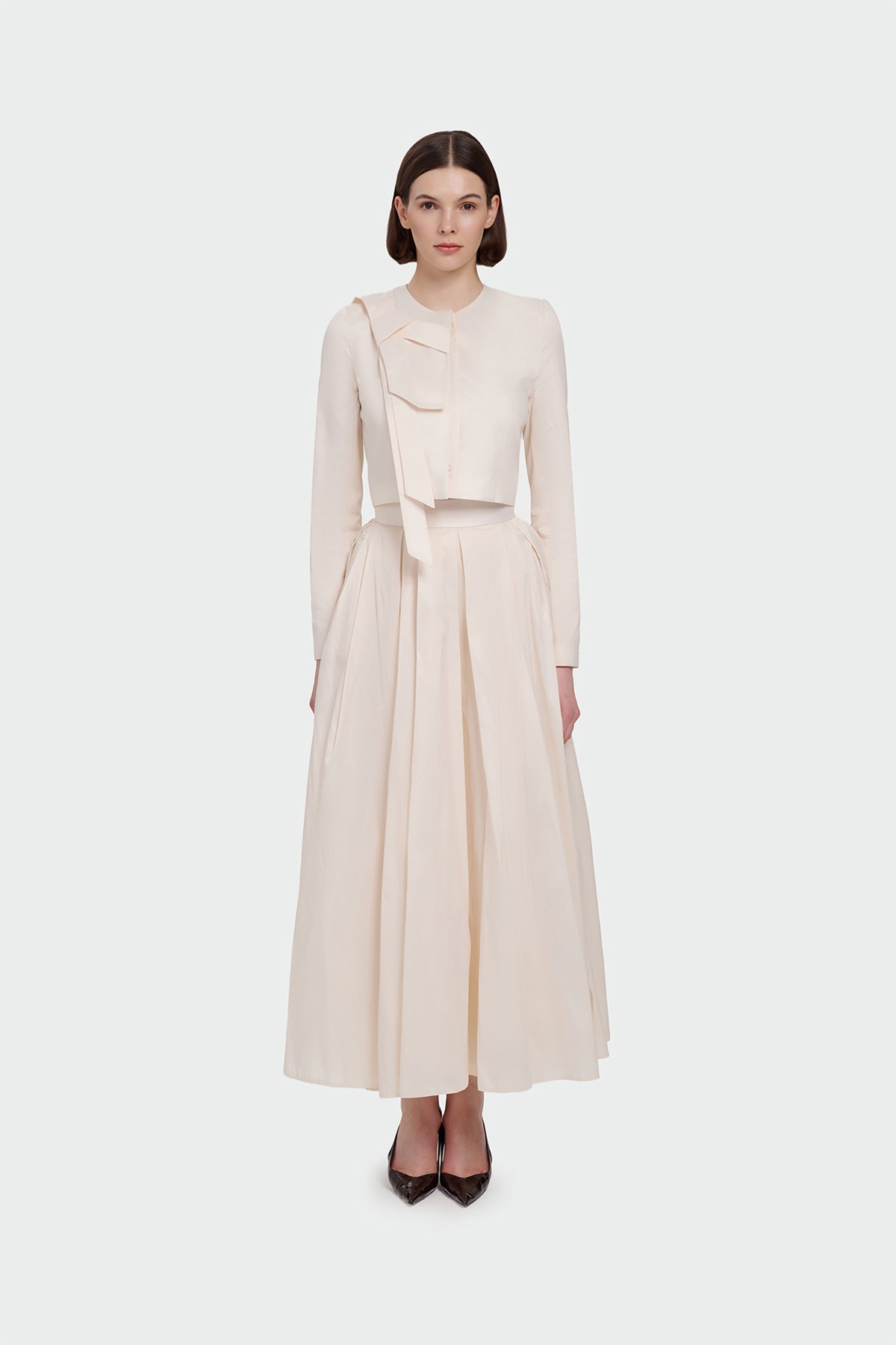 Asimetrik Katmanlı Üst ve Pileli Etek Abiye Takım