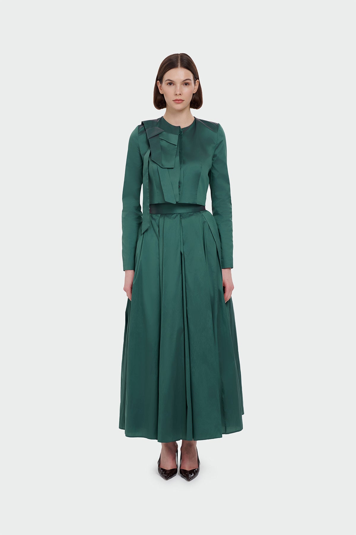 Asimetrik Katmanlı Üst ve Pileli Etek Abiye Takım