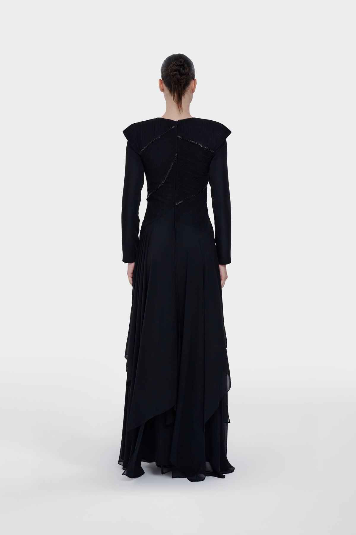 Asimetrik Taş Süslemeli Piliseli Abiye Elbise