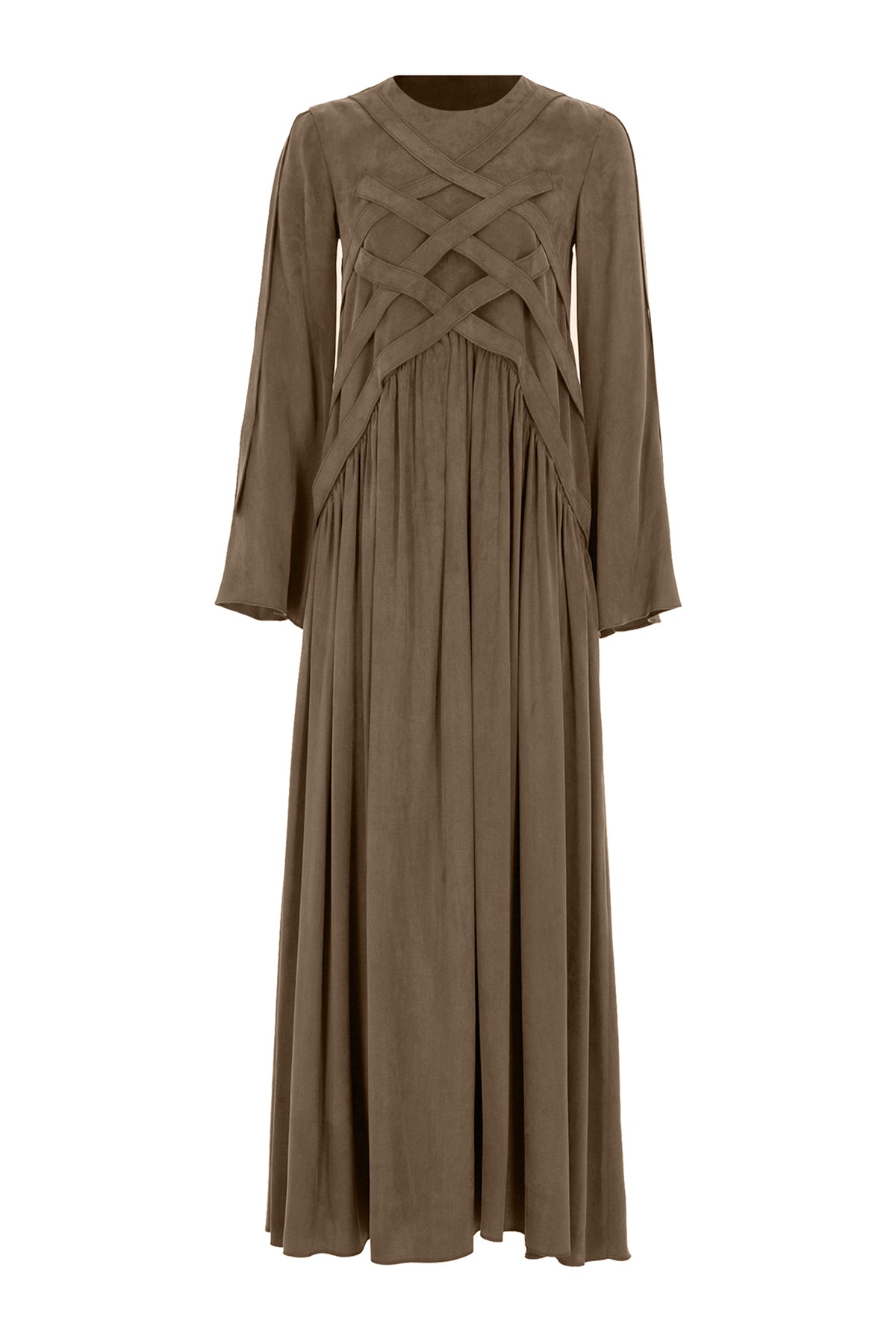 Çapraz Dikiş Detaylı Uzun Tencel Elbise