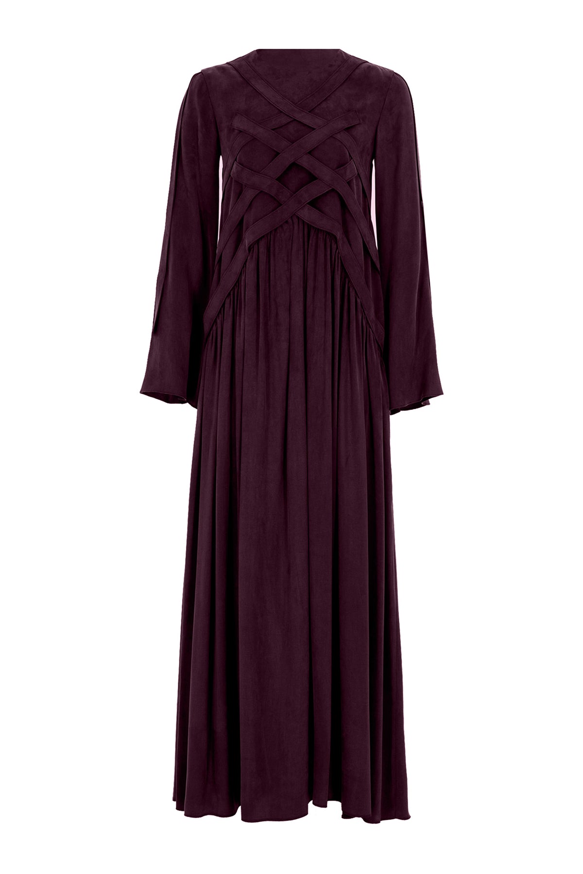 Çapraz Dikiş Detaylı Uzun Tencel Elbise