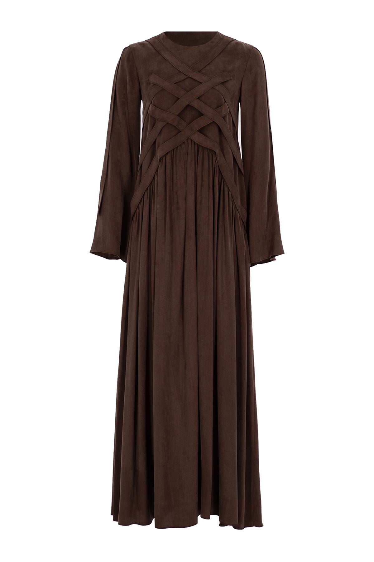 Çapraz Dikiş Detaylı Uzun Tencel Elbise