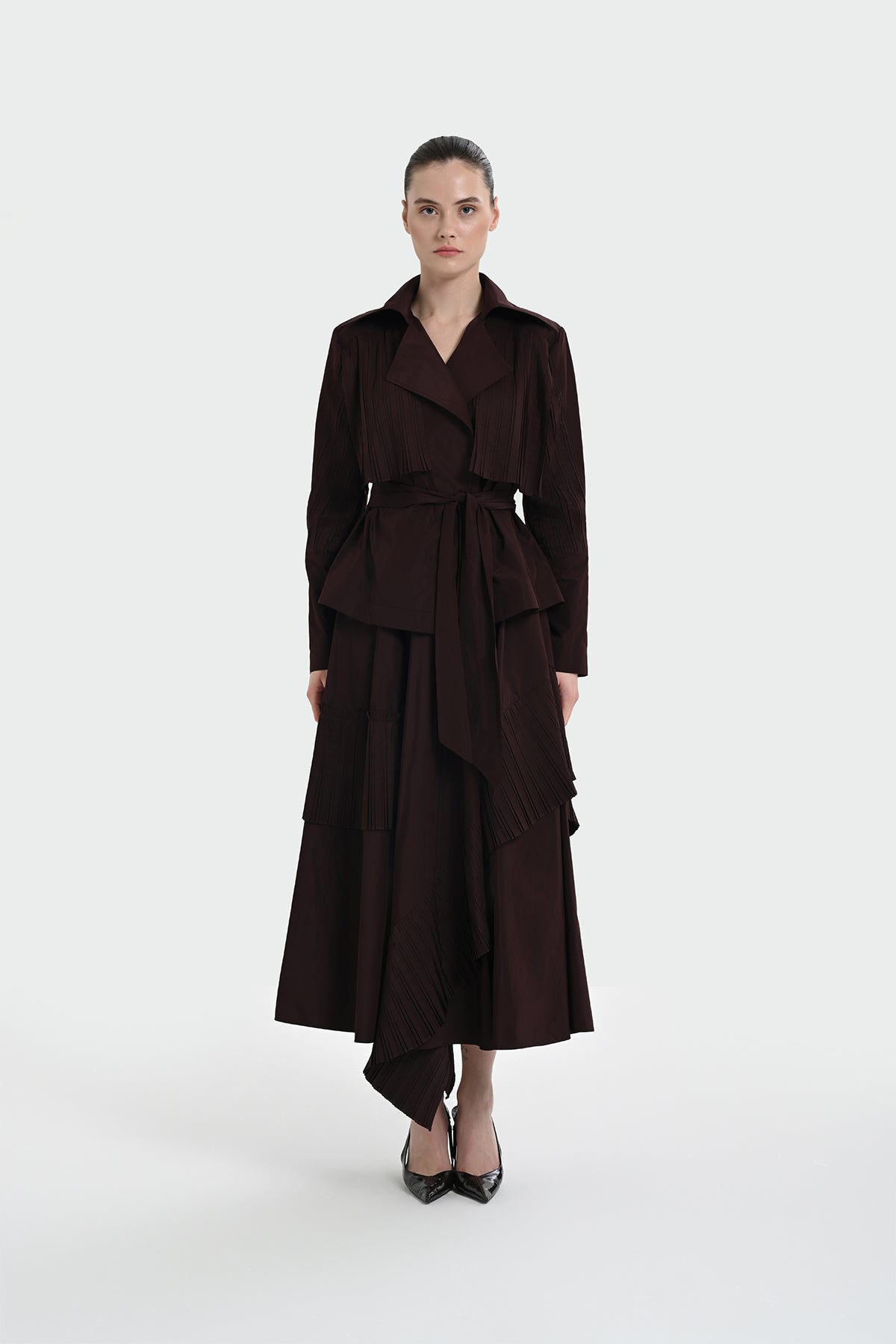 Pilise Detaylı Beli Bağlamalı Ceket