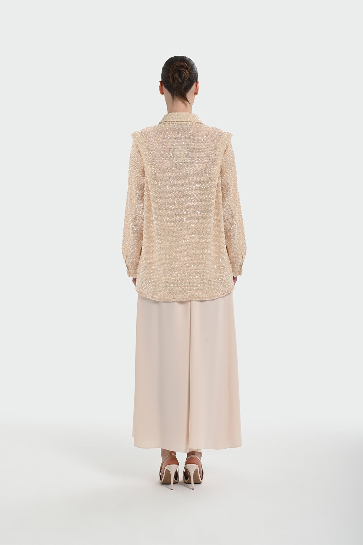 Pile Detaylı Geniş Paça Pantolon