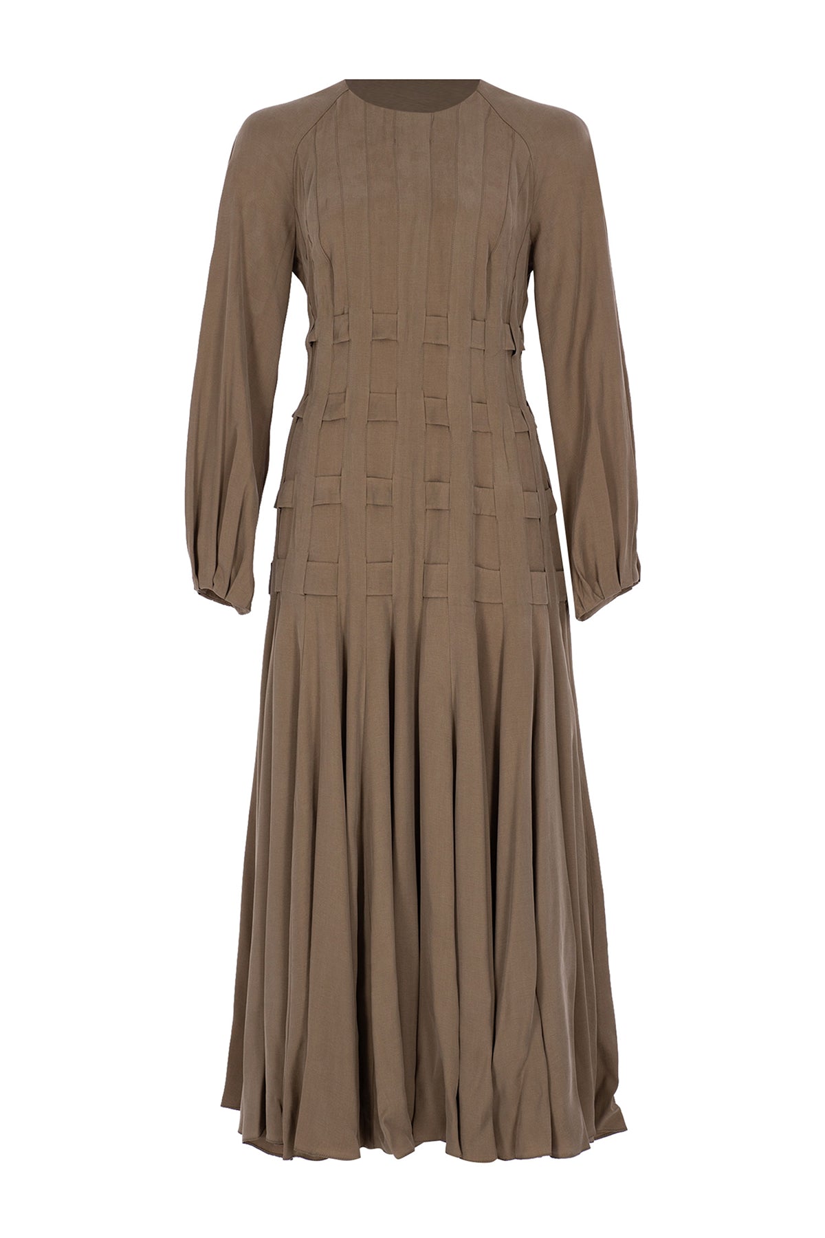 Tencel Plise Detaylı Uzun Elbise