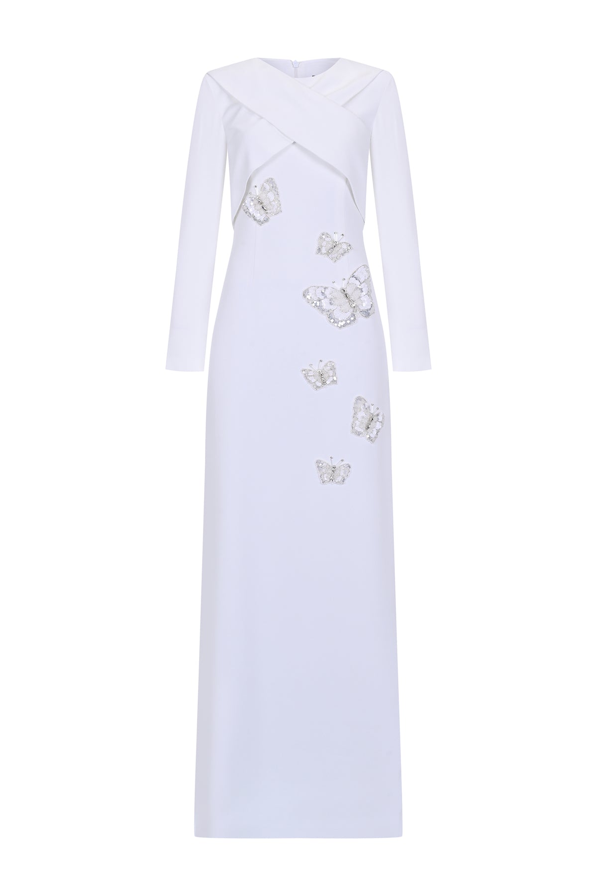 Uzun Kollu Siyah Nakışlı Abiye Elbise